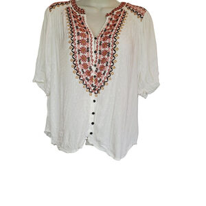 Knox Rose White Embroidered sz L floral lace southwestern Blouse